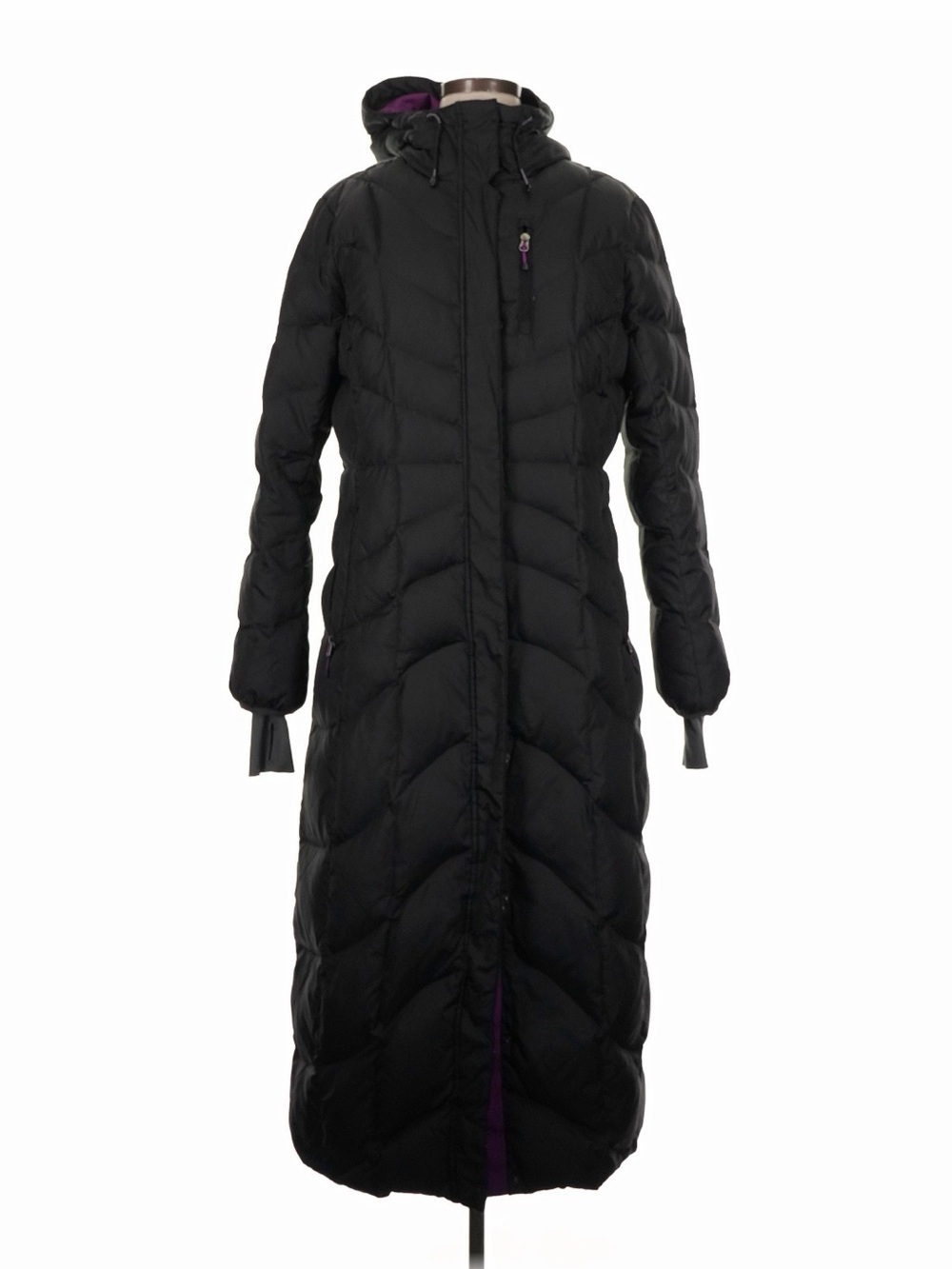 Lands End Down Filled Long Full Length Black Hooded Puffer Coat Jacket Winter M